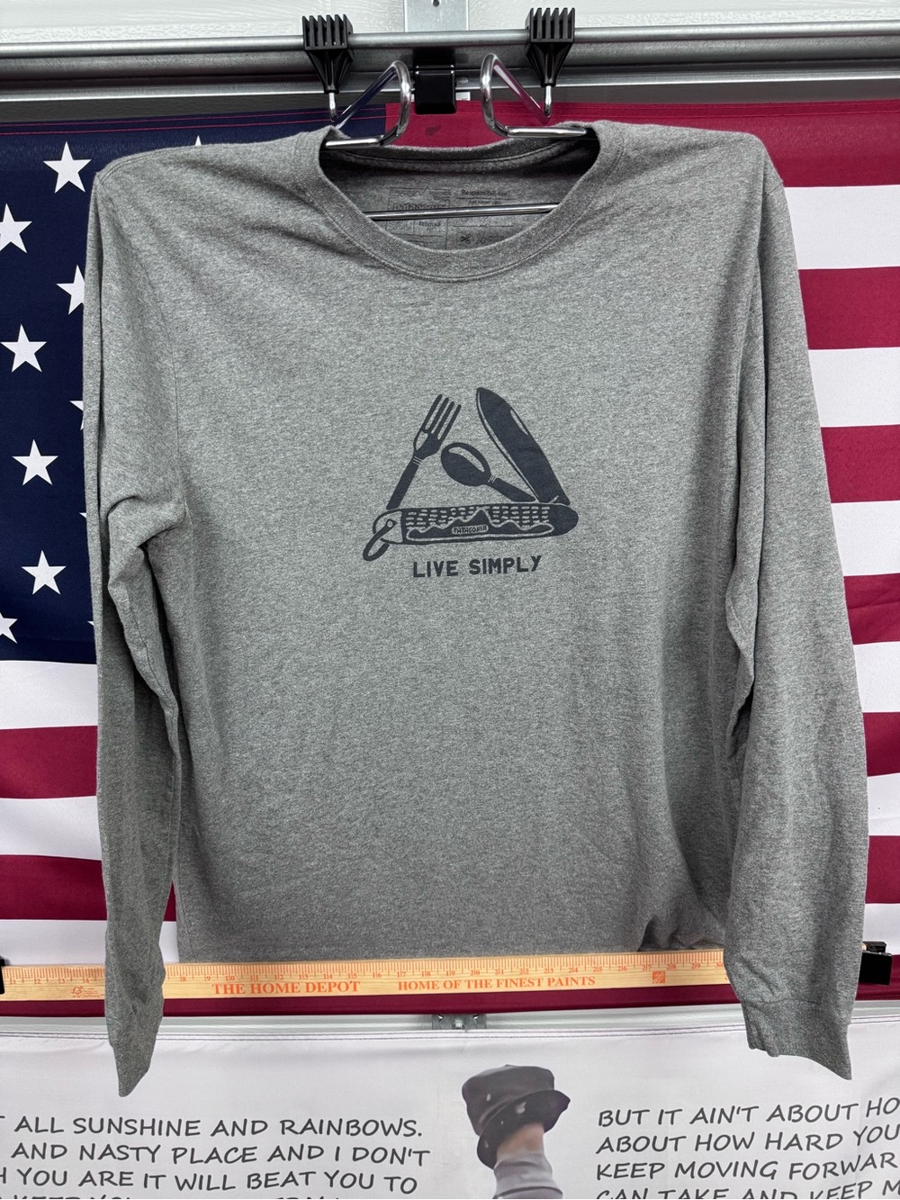 Patagonia Men's Long Sleeve Crewneck Tee - Gray with Dark Graphic